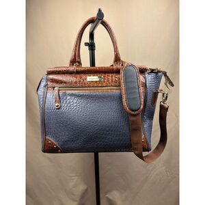 Samantha Brown Grey & Cognac Croc Embossed Travel Satchel Weekender Tote